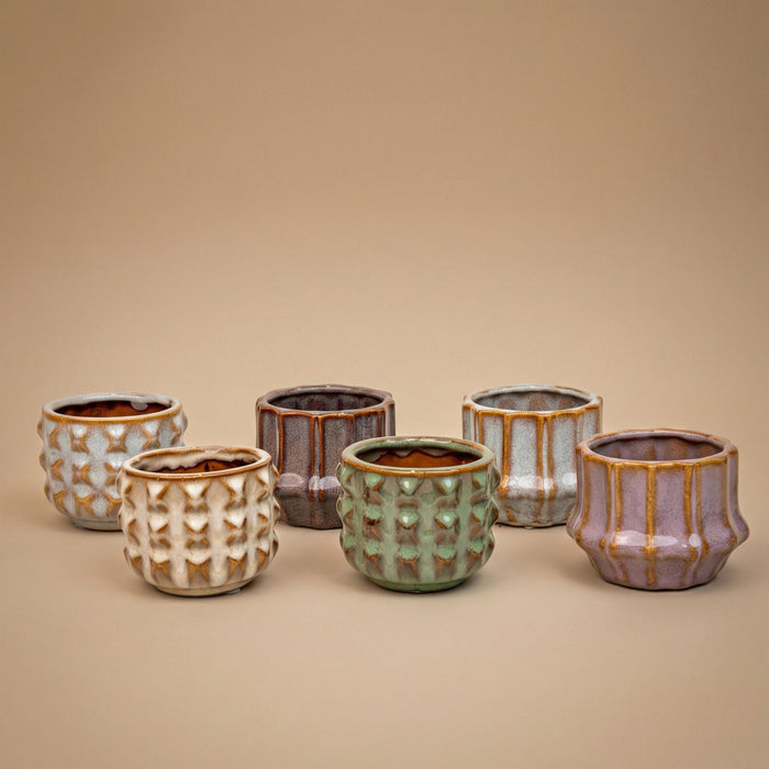 Cactus Set van 6 in Keramische Mini Potjes San Juan - ↕8–12cm