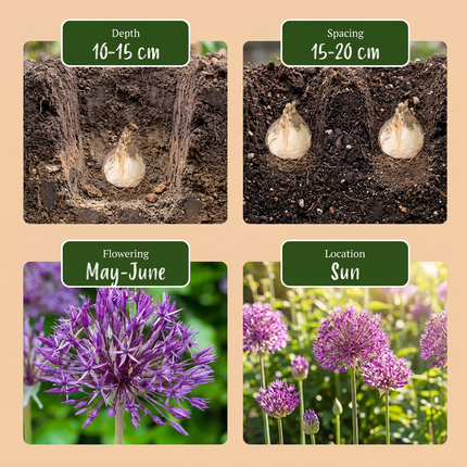 160x Allium Purple Rain - Bloembollen - Sierui - Paars - Zomerbloeier - Bolmaat 10/12