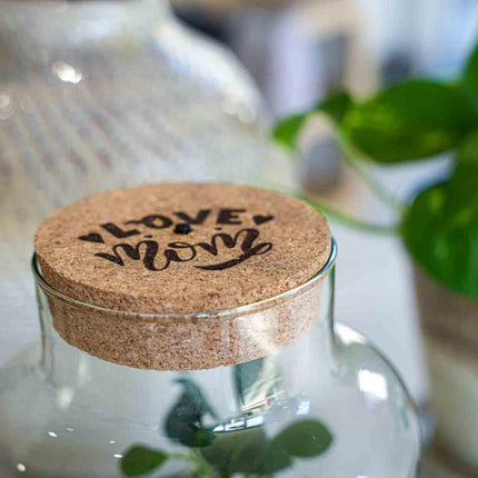 LOVE MOM' terrarium Little Milky + engraved cork with light - Bottle terrarium DIY kit - Ø 17 cm ↑ 25 cm - Mother's Day