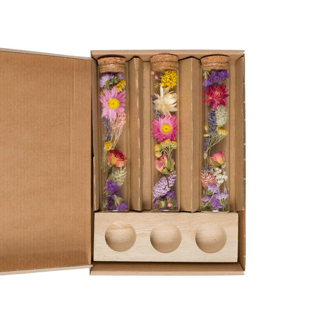 Flores secas - Mensaje en una caja grande - Multicolor - 8 piezas - ↕15cm