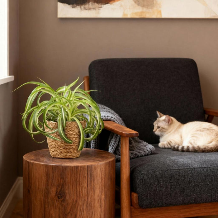 Chlorophytum comosum Bonnie - Krullende Graslelie - met Mand - ↕20cm - Ø12cm - 4x