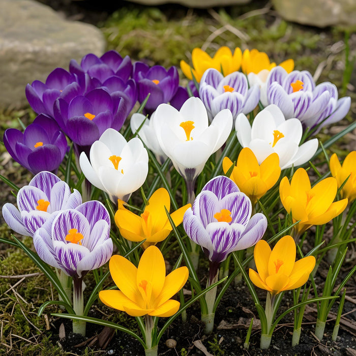 Bloembollen - Crocus Large Flowering mix - Diversen kleuren - 30 stuks - Bolmaat 7/8 - XXL Pack