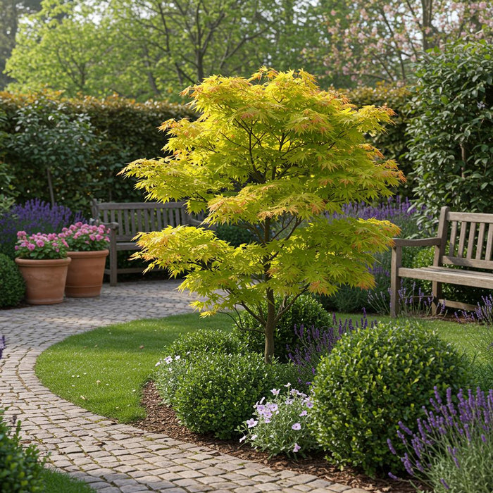 Terrasplant - Japanse Esdoorn - Acer palmatum Jordan - Geel - Bladverliezend - ↕70cm - Ø19cm