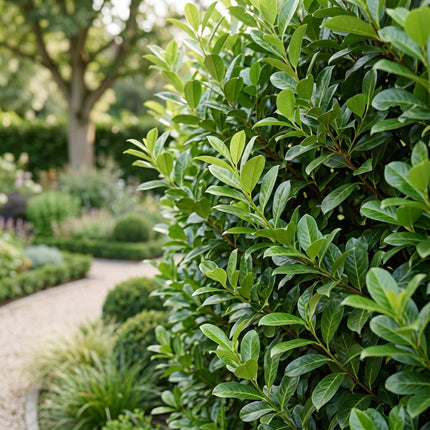 Prunus laur. Rotundifolia - Laurierkers - 40x Haagplanten - Groenblijvend - Groen - Pot 9cm - Hoogte 25-35cm