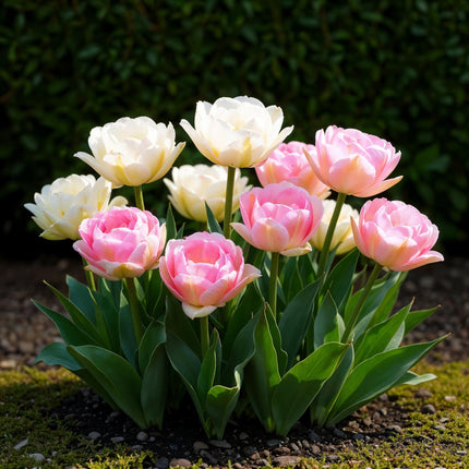 Bloembollen - Tulp Double Sensation - Kleur Wit en Roze - 12 stuks - Bolmaat 11/12 - XXL Pack