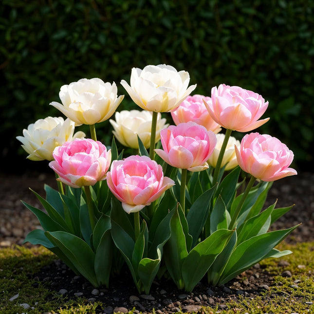 Bulbi da fiore - Tulipano Double Sensation - Colore bianco e rosa - 12 pezzi - Misura bulbo 11/12 - Confezione XXL