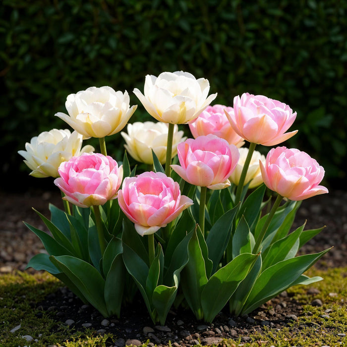 Bloembollen - Tulp Double Sensation - Kleur Wit en Roze - 12 stuks - Bolmaat 11/12 - XXL Pack