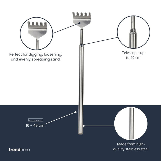 Herramienta para terrario - Rastrillo - 16-49 cm - Telescópico - Acero inoxidable