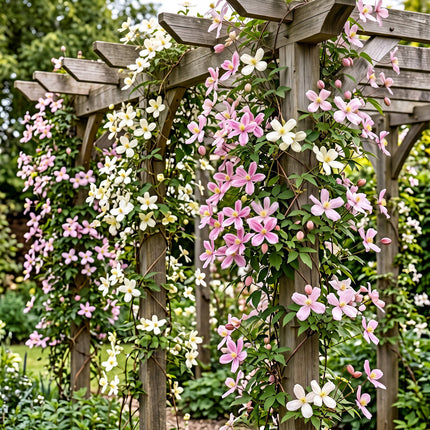 Clematis montana Tricolour - Bergclematis 12x - Wit - Roze - Licht Roze - Klimplant - Ø9cm - ↕35cm