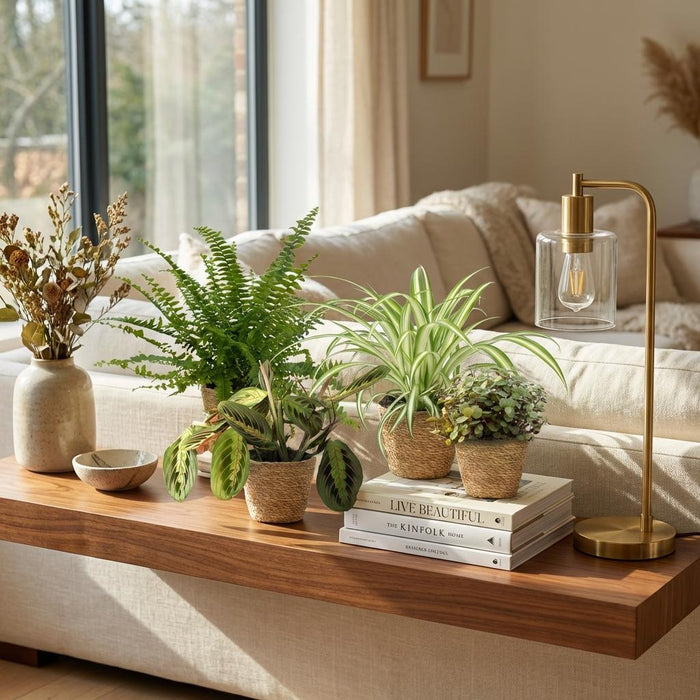 Plantenbox - Chlorophytum - Maranta - Callisia - Nephrolepsis - met Mand - ↕25cm - Ø12cm - 4x