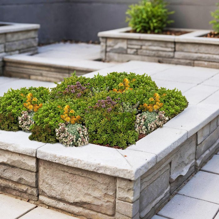 Bodembedekker - Winterhard - Sedum mat - Bestaat uit 10 soorten - X12 - Weinig Onderhoud - Lengte 50 Breedte 30