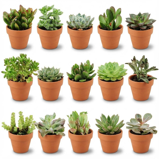 Mini-Sukkulenten-Mix – ↕5–10 cm – Ø8,1 cm – Terrakottatöpfe – 15 Stück