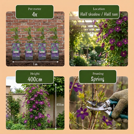 Clematis Viticella Polish Spirit - Bosrank 4x - Paars - Klimplant - Ø9cm - ↕35cm