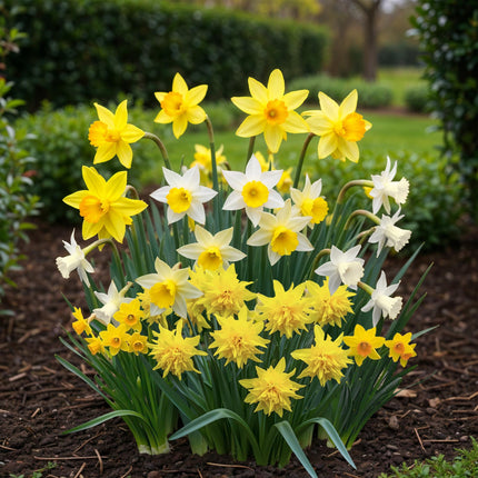 Bulbes de fleurs - Narcisses, mélange botanique - Jaune et blanc - 20 bulbes - Calibre 10/12 - Paquet XXL