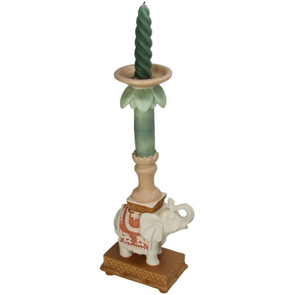 Bougeoir - Éléphant rose/vert - Polyrésine - 34,50 cm