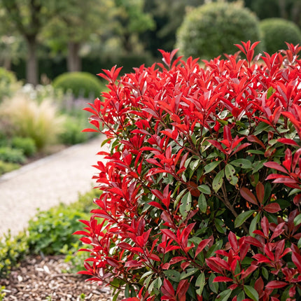 Photinia fraseri Little Red Robin - Glansmispel - 40x Haagplanten - Groenblijvend - Rood - Pot 9cm - Hoogte 25-35cm