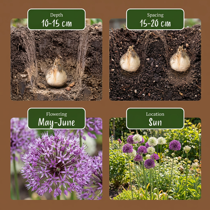 60x Allium Purple - Bloembollen - White Mix - Sierui paars-wit mengsel - Paars en Wit - Zomerbloeier - Bolmaat 10/12