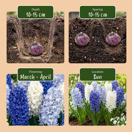 40x Hyacinthus Blue water mix - Bloembollen - Blauwe hyacint - Blauw - Voorjaarsbloeier - Bolmaat 14/15