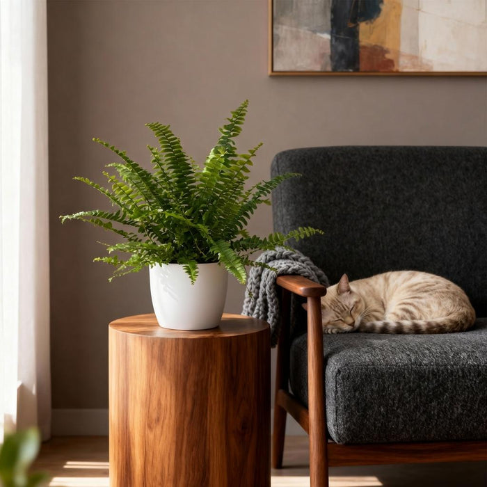 Nephrolepsis exaltata Green Lady - Varen - met witte plantenpotten - ↕25cm - Ø12cm - 4x