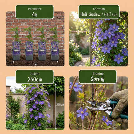 Clematis Multi Blue - Bosrank 4x - Blauw - Klimplant - Ø9cm - ↕35cm