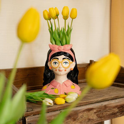 Wazon Lady 'Kylie' ↑ 27 cm + 10x Real Touch Yellow Tulips