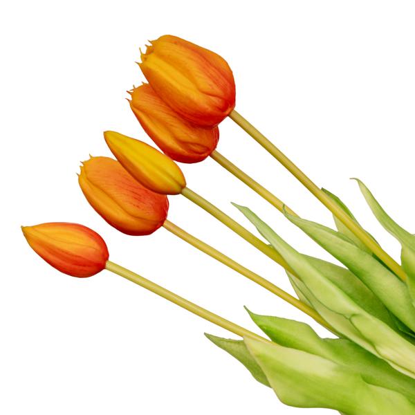 Oranger Tulpenstrauß – 5 Stück – Künstliche Tulpen mit realistischer Haptik – 42 cm
