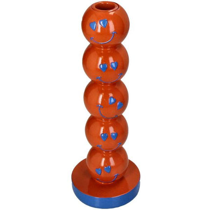 Bougeoir Smiley en polyrésine orange 9x9x26,5cm