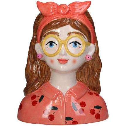 Vaso Fashion Lady ‘Jessie’ 27 cm – Con occhiali e fascia per capelli
