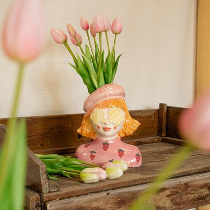 Vas Flicka jordgubbe - Rosa lerkruka - 24 cm hög