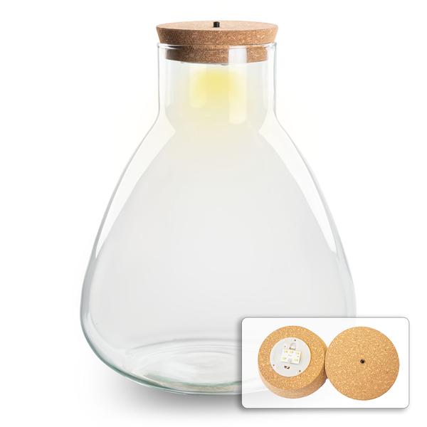 Terrariumflasche mit Korken – Erlenmeyerkolben mit LED-Korken – Geschlossenes Terrarium ↑ 30 cm