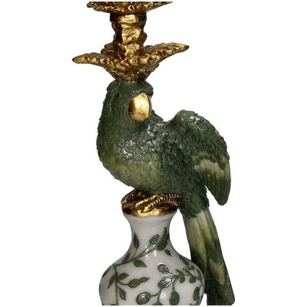 Bougeoir oiseau en polyrésine verte 13x13x39cm
