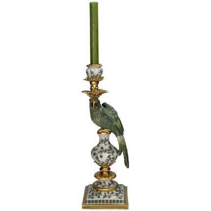Bougeoir oiseau en polyrésine verte 13x13x39cm