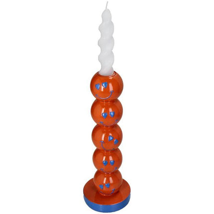 Bougeoir Smiley en polyrésine orange 9x9x26,5cm