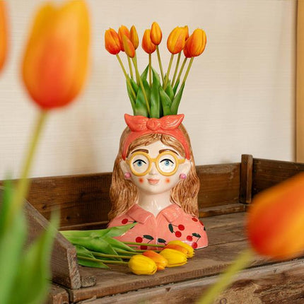Vase Jessie Strik + 10x real touch Tulpaner Orange
