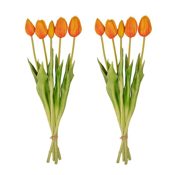 Oranger Tulpenstrauß – 10 Stück – Künstliche Tulpen mit realistischer Haptik – 42 cm