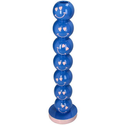 Bougeoir à boules bleues souriantes 9x9x36cm - Porte-bougie