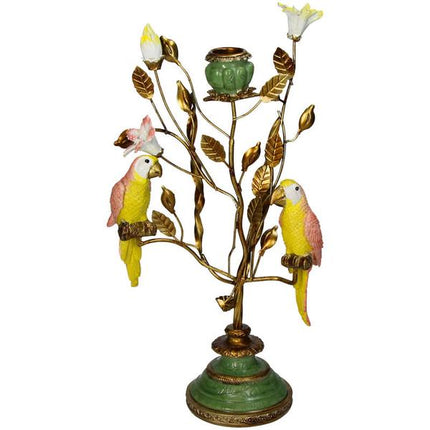 Bougeoir - Feuilles et oiseaux - ↑ 33 cm