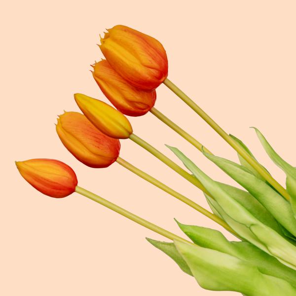 Oranger Tulpenstrauß – 10 Stück – Künstliche Tulpen mit realistischer Haptik – 42 cm