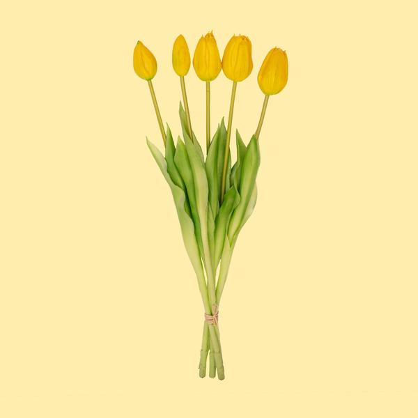 Gelber Tulpenstrauß - 5 Stück - künstliche Tulpen mit realistischer Haptik - 42 cm (gelb)