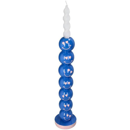 Bougeoir à boules bleues souriantes 9x9x36cm - Porte-bougie