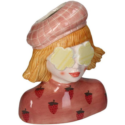 Vas Flicka jordgubbe - Rosa lerkruka - 24 cm hög