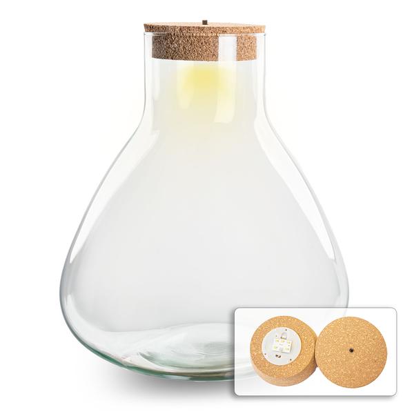 Terrariumflasche – Erlenmeyerkolben XL mit Beleuchtung im Korken – 32 cm hoch