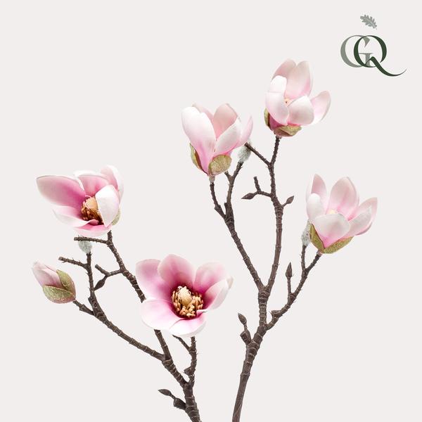 Kunstbloemen - Magnolia bloem Roze 8x - ↕65cm