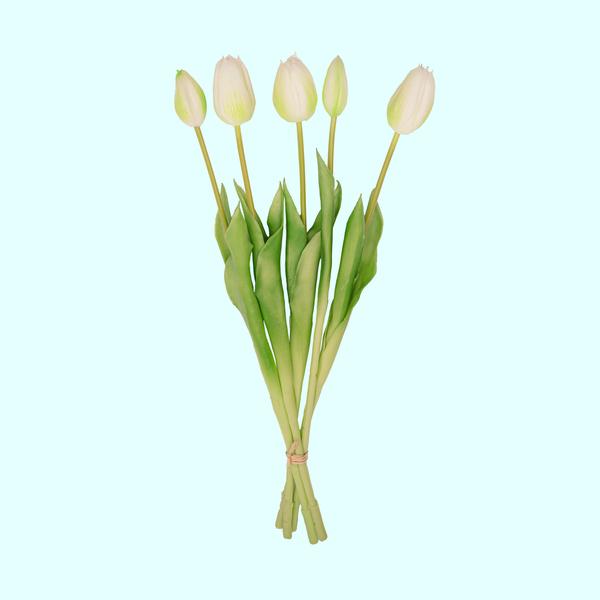 Tulpenstrauß Weiß/Grün - 5 Stück - künstliche Tulpen mit realistischer Haptik - 42 cm (weiß/grün)