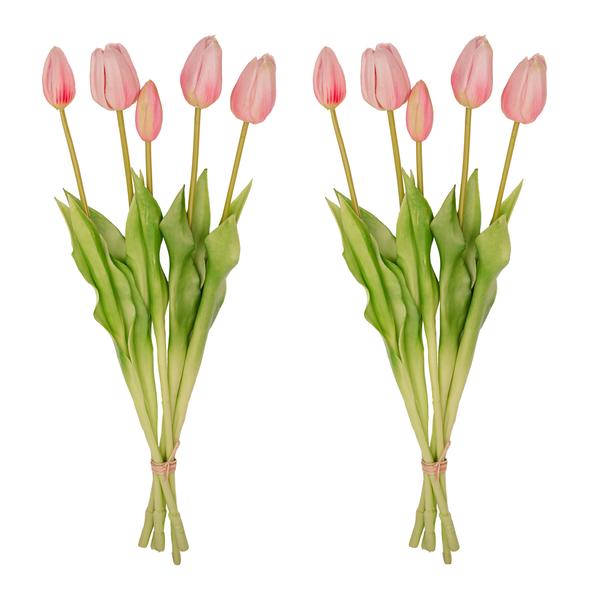 Rosa Tulpenstrauß - 10 Stück - künstliche Tulpen mit realistischer Haptik - 42 cm (Rosa)