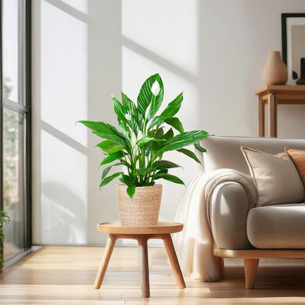 Spathiphyllum avec panier Sofia naturel - Lys de la paix - ↕80cm - Ø21cm