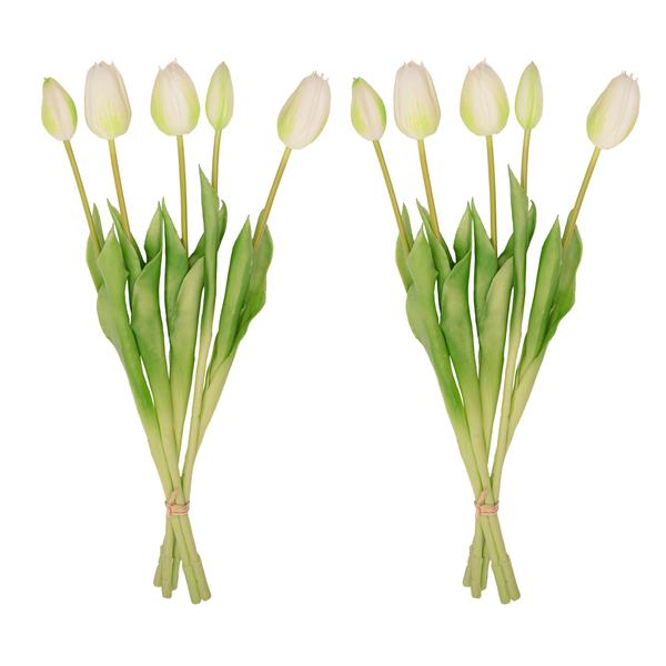 Tulpenstrauß Weiß/Grün - 10 Stück - künstliche Tulpen mit realistischer Haptik - 42 cm (weiß/grün)
