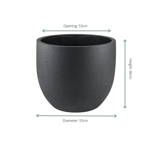 Jardinera Grigio New Egg color antracita - 55 cm de diámetro x 46 cm de alto - Luca Lifestyle | Jardinera con aspecto de hormigón