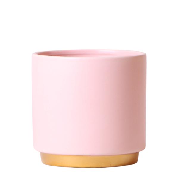 Kolibri Home | Gold foot pink bloempot - Roze keramieken sierpot met gouden rand - Ø12cm