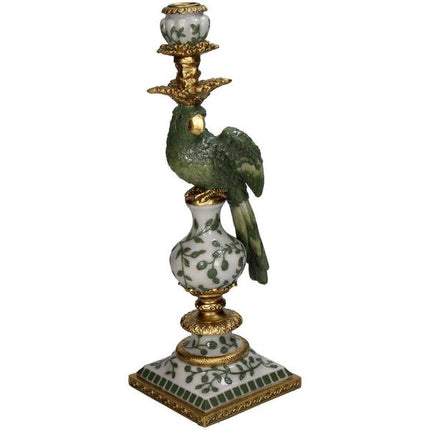 Bougeoir oiseau en polyrésine verte 13x13x39cm